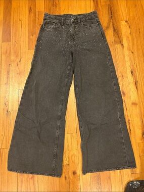 Zara Z1975 gray loose wide leg mid-rise shimmer jeans size US 2/26.